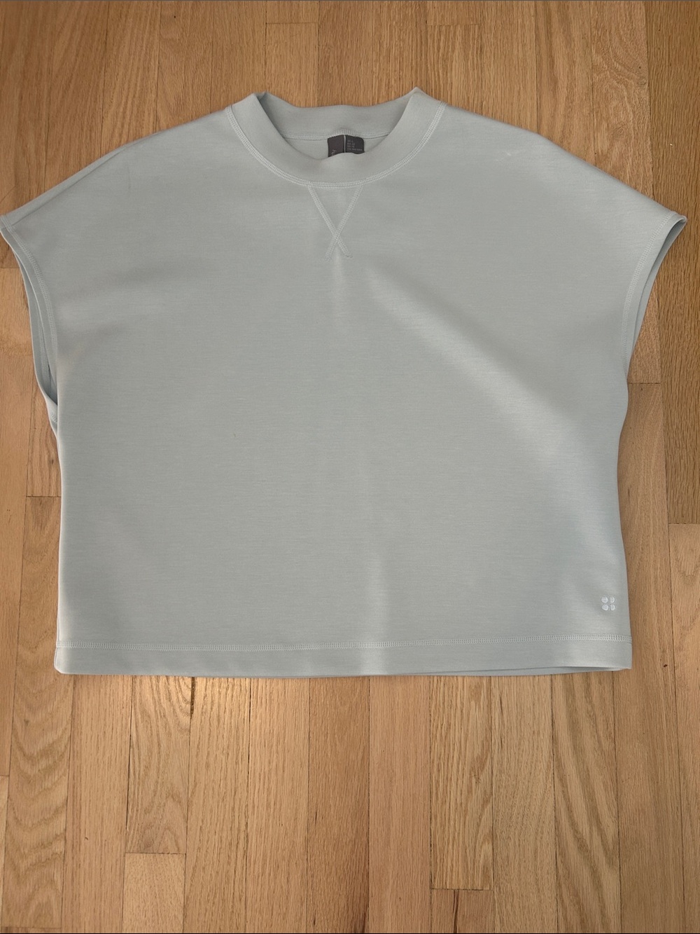Sweaty Betty Pale Blue Gray Boxy Muscle Sweat Top, L
